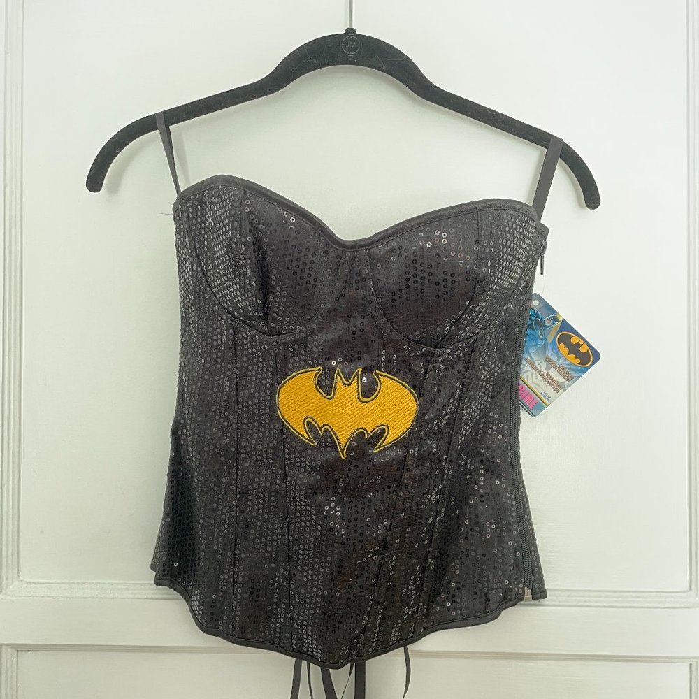 Batgirl/Batman Black Sequin Lace Up Corset